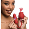 Introducing the SensaRose 10x Romping Rose Suction And Thrusting Vibrator - Model SR-10, for Ultimate Pleasure in Red! - Adult Naughty Store