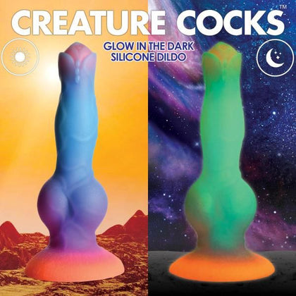 Creature Cocks Space Cock Glow-in-the-dark Silicone Alien Dildo - Model XJ-9000 - Unisex Pleasure - Cosmic Blue and Purple - Adult Naughty Store