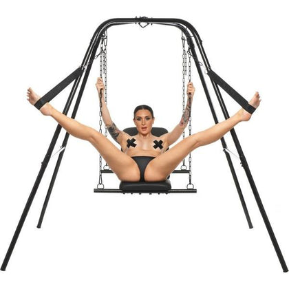 Throne Adjustable Sex Swing With Stand - The Ultimate Pleasure Throne for Unforgettable Experiences - Model X9000 - Unisex - Full Body Support - Black