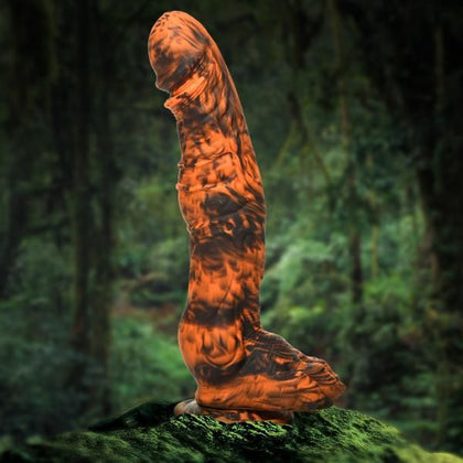 Introducing the Exquisite Sabretooth Silicone Dildo: A Sensational Pleasure Companion for All Genders, Offering Unparalleled Stimulation and Adventure in Orange and Black - Adult Naughty Store