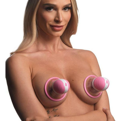 Introducing the SensaPleasure Rotating Nipple Suckers - Model XR10X! The Ultimate Hands-Free Pleasure for All Genders - Experience Unparalleled Stimulation and Arousal in Pink!