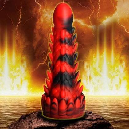 Introducing the Inferno Dragonfire Scaly Silicone Dildo - Model X8: A Sensational Pleasure Experience for All Genders in Fiery Red and Black - Adult Naughty Store