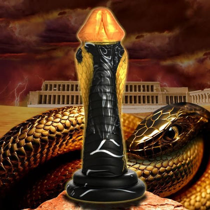 Introducing the Luxurious Golden Mamba Silicone Dildo - Model GM-9000: The Ultimate Pleasure Experience for All Genders and Sensual Delights in a Captivating Gold and Black Design