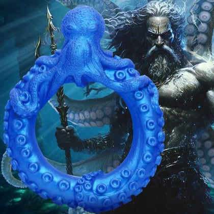 Introducing the Oceanic Pleasure Enhancer: Poseidon's Octo-Ring For Men - Model X-7 - Fantasy C-Ring for Erectile Enhancement, Blue