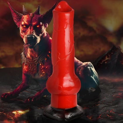 Giant Hell-Hound Canine 3ft Dildo with Suction Cup Base | Model: RH-666 | Unisex | Vaginal & Anal Stimulation | Red & Black