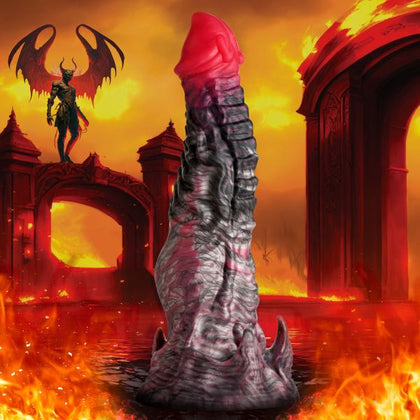 Introducing the Luxe Affairs Hades Silicone Dildo - Medium (Model HDS-101), Unisex, Prostate Stimulator, Black and Red