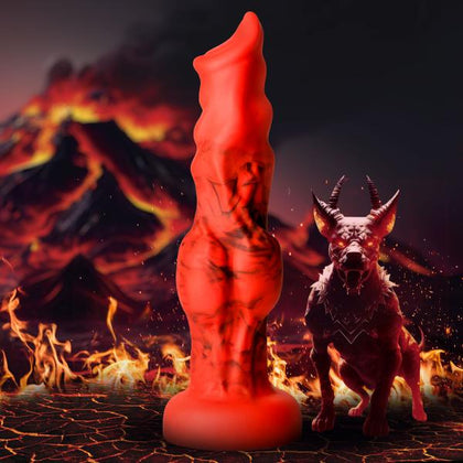 Introducing the Fire Hound Silicone Dildo - Model FHD-001 - Small - Unisex - Anal Pleasure - Red & Black - Adult Naughty Store