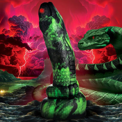 Experience True Pleasure with the Vixen Creations Silicone Python Dildo - Model XV-10X - Unisex Anal and Vaginal Stimulation in Striking Black and Green