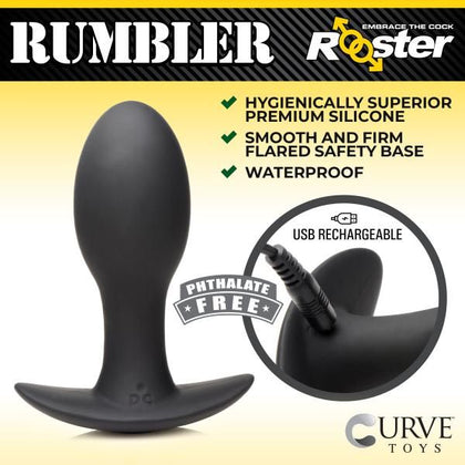 Rooster Rumbler RR-500 Vibrating Silicone Butt Plug - Large for Men and Women - Intense Anal Pleasure - Midnight Black - Adult Naughty Store