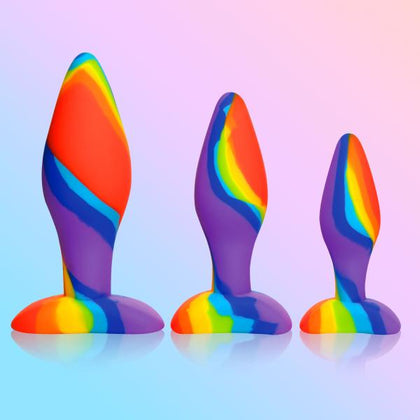 Introducing the Luxe Pleasure Play Rainbow Silicone Butt Plug Set - Model X3X for Anal Training, Unisex, Rainbow