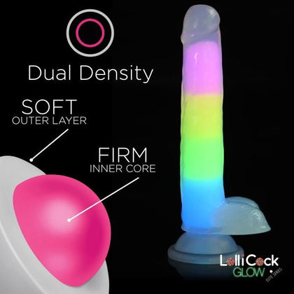 Curve Toys Rainbow Glow-in-the-Dark Silicone Dildo with Balls - Model RBD-7 - Unisex Pleasure Toy for Enhanced Intimacy - Rainbow - Adult Naughty Store