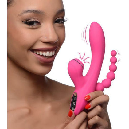 Curve Toys Suckers 21x Silicone Suction Vibe - Powerful G-Spot and Clitoral Stimulator with Anal Beads - Pink