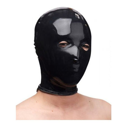 Black Latex Rubber Slave Hood - Restrictive Sensual Bondage Mask for Breath Play - Model RS-500 - Unisex - Full Head Coverage - Nose Restriction - Skin Tight Fit