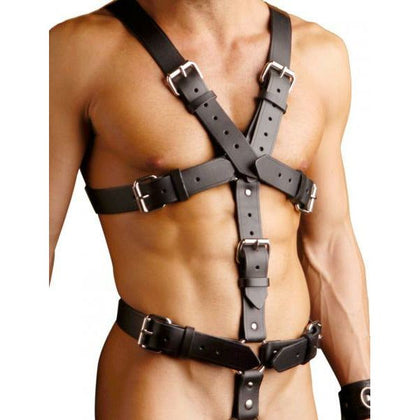 Strict Leather L-XL Full Body Harness with Cock Ring for Men - BDSM Fetish Bondage Restraint - Black