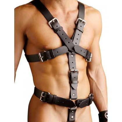 Strict Leather L-XL Full Body Harness with Cock Ring for Men - BDSM Fetish Bondage Restraint - Black - Adult Naughty Store