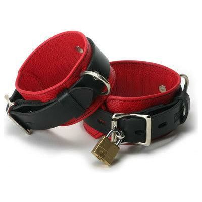 Strict Leather Deluxe Black and Red Locking Ankle Cuffs - Premium Bondage Restraints for Enhanced Pleasure and Control