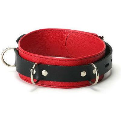 Strict Leather Deluxe Red Black Locking Collar - Premium BDSM Neck Restraint for All Genders - Model SLRBC-001 - Sensual Pleasure in Bold Red and Sleek Black