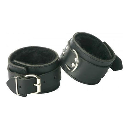 Strict Leather Fur Lined Ankle Cuffs - Premium Bondage Restraints for Sensual Play - Model SLC-300 - Unisex - Enhanced Comfort - Black