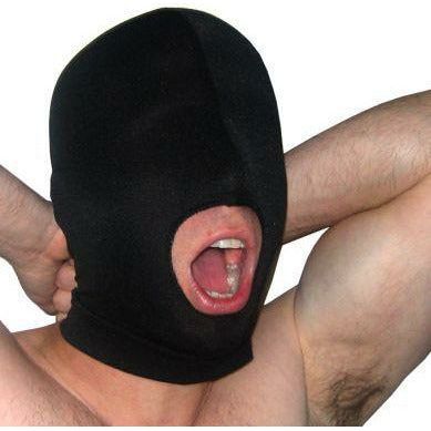 Introducing the SensationSpandex Hood with Mouth Opening - Model X2.0 - Unisex - For Sensual Play - Sultry Black - Adult Naughty Store