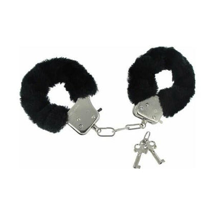 Frisky Courtesan Cuffs - Adjustable Metal and Faux Fur Handcuffs for Bondage Play - Model CC-2001 - Unisex - Wrist Restraints for Sensual Stimulation - Silver Cuffs with Black Faux Fur - Adult Naughty Store