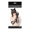 Coquette International Lingerie Darque Sex Kitten Cat Mask & Glove Set Black O/S - Seductive Lace Veil, Wire Ears, and Wet Look Gloves - Adult Naughty Store