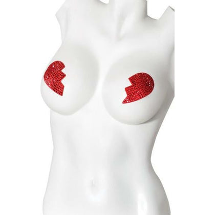 Coquette Lingerie Pasties Broken Hearts Red - Seductive Rhinestone-Adorned Reusable Self-Adhesive Red Flat Pasties for Unforgettable Pleasure (Model: PBR-001, Size: One Size, Gender: Unisex)