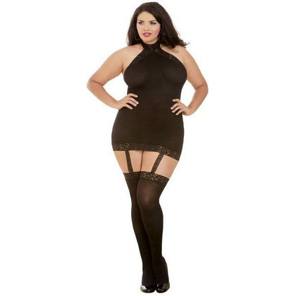 Dreamgirl Sheer Garter Dress Black Queen - Seductive Lace Trim, Thigh High Stockings, Plus Size Lingerie