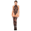 Dreamgirl Fishnet Garter Teddy Bodystocking Black O/S - Seductive Criss Cross Halter Neckline Lingerie for Women - Alluring Intimate Wear for Thigh High Pleasure - One Size Fits Most - Adult Naughty Store