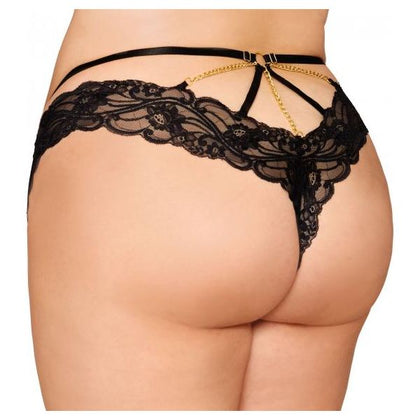 Dreamgirl Plus Size Stetch Lace Cheeky Open Crotch Thong Panty 3X4X - Women's Strappy Back Chains Thong in Black - Adult Naughty Store