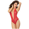 Dreamgirl Halter Stretch Lace Teddy - Red, One Size Fits Most (O/S) - Heart Cut Design - Women's Lingerie - Adult Naughty Store