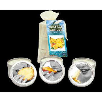 Earthly Body Bag Candle Tropical Trio - Sensual Massage Oil Candle Set - Mango Margarita, Banana Daiquiri, Pineapple Breeze - 2oz