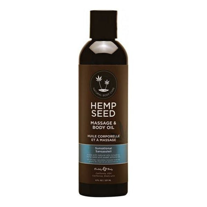 Earthly Body Hemp Seed Sunsational Massage Oil - Refreshing Bergamot and Juniper Berry Scent, 8 fl oz - Adult Naughty Store