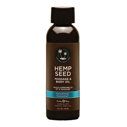 Earthly Body Hemp Seed Massage Oil Sunsational 2 Oz - Light and Breezy Bergamot and Juniper Berry Scent - Vegan and Cruelty-Free - Refreshing Skin and Soothing Massages - Adult Naughty Store