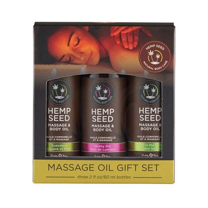 Earthly Body Hemp Seed Massage Oil Gift Set - Sensual Pleasure Trio for All Genders - Skinny Dip, Naked In The Woods, Guava Lava - 3 x 2oz Bottles - Adult Naughty Store