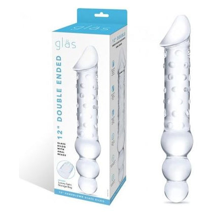 Glas 12in Double Ended Dildo with Anal Beads - Versatile Pleasure for All Genders - Model 2022 - Clear