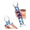 Electric Eel Swirly Glass Double Penetration Dildo & Butt Plug Set - Model EE-102, Unisex, Pleasurable Anal and Vaginal Stimulation, Clear with Blue Spirals