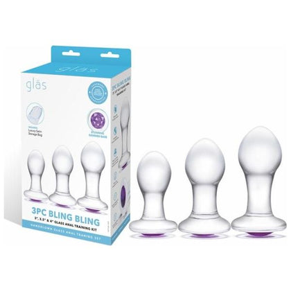 Glas Bling Bling 3pc Glass Anal Training Kit - Model 3 - Unisex - Pleasure for the Derriere - Crystal Clear
