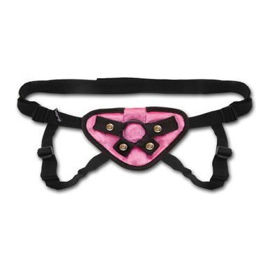 Lux Fetish Pink Velvet Strap On Harness - Model O-S, Clitoral Stimulation, Adjustable Straps for Up to 60