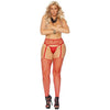Elegant Moments Lingerie Hosiery Fence Net Garter Belt with Matching Stockings - Red Queen Size, Model #FNG-001, for Women's Sensual Delight, Fits Heights 4'11
