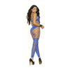 Elegant Moments Hosiery Opaque & Net Footless Bodystocking Blue O-S - Sensual Intimate Lingerie for Women, Alluring Royal Blue, One Size Fits Most - Adult Naughty Store