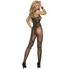 Elegant Moments Fishnet & Lace Bodystocking Black O-S Women's Open Crotch Lingerie - Sensual Intimacy in One Size - Adult Naughty Store