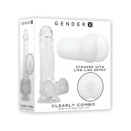 Evolved Novelties Gender X Clearly Combo - Crystal Clear Firm Pliable Hands-Free Dildo & Sculpted Anal Stroker Kit