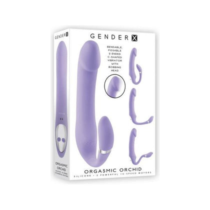 Evolved Novelties Gender X Orgasmic Orchid Vibrator - Dual-Ended C-Shaped Pleasure Device, Model GXO-2022, for All Genders - G-Spot and Clitoral Stimulation - Lavender - Adult Naughty Store