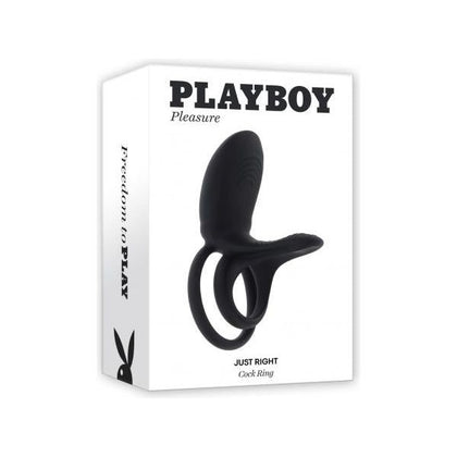 Evolved Novelties Playboy Pleasure Just Right Cock Ring - Model 2023, Men's Vibrating Rechargeable Silicone Cock and Ball Gear in Black