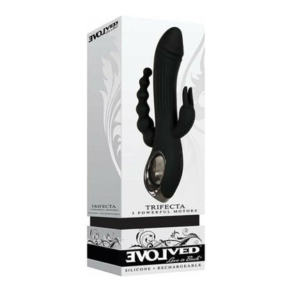 Evolved Novelties Trifecta Black Rabbit Vibrator - Model TRF-500 - Intense Triple Stimulation Pleasure - Women's Triple Erogenous Zone Vibrating Toy - Black - Adult Naughty Store