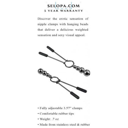 Evolved Novelties Selopa Beaded Nipple Clamps Black Chrome - Sensual Weighted Pleasure for Women's Nipple Play (Model 2023) - Adult Naughty Store