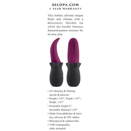 Evolved Novelties Selopa Tongue Teaser Vibrating Silicone Tongue Flicker | Model 2023 | For Couples, Men, and Women | Oral Pleasure | Midnight Black