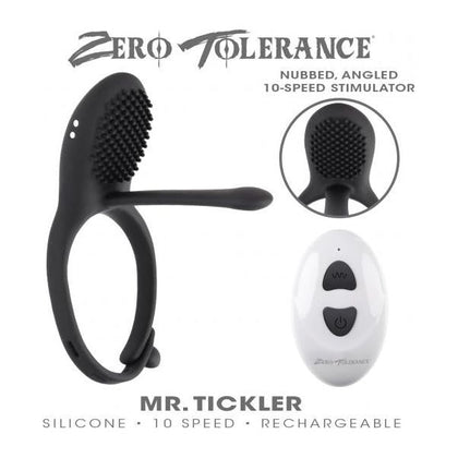 Zero Tolerance Mr. Tickler Adjustable Vibrating Cock Ring - Model 2023 - For Men - Dual Stimulation - Black