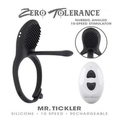 Zero Tolerance Mr. Tickler Adjustable Vibrating Cock Ring - Model 2023 - For Men - Dual Stimulation - Black - Adult Naughty Store