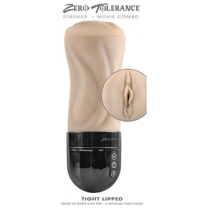 Zero Tolerance Tight Lipped Light Stroker - Male Realistic Vibrating and Sucking Masturbator - Model: TL-LS-2023 - For Intense Pleasure - Black